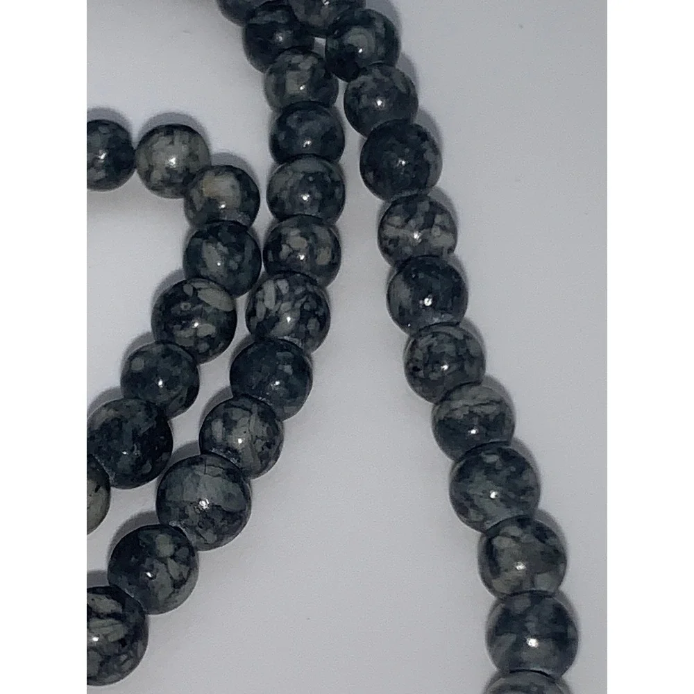 Vintage Natural Black Gray Stone Bead Layering Necklace 36